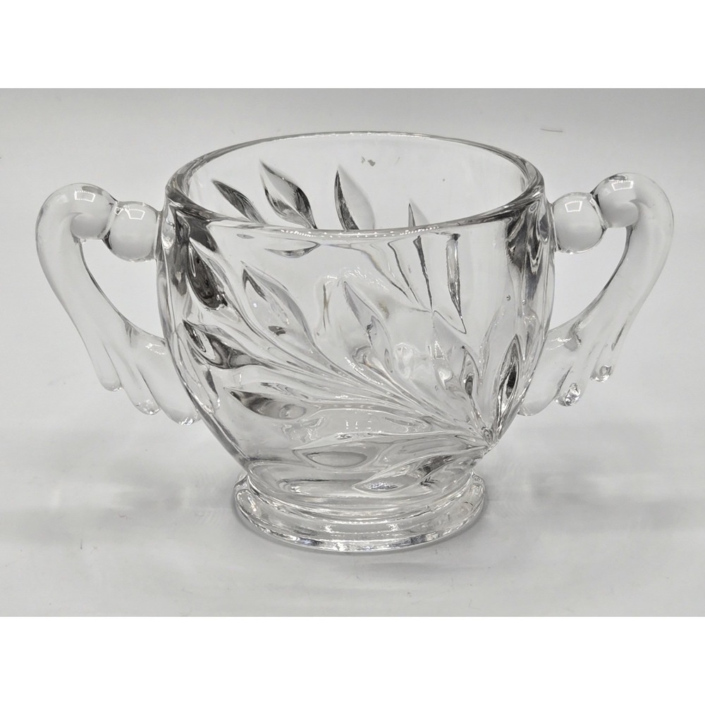 Vintage Indiana Glass Willow Leaf Pattern Clear Glass Sugar Bowl 1930s